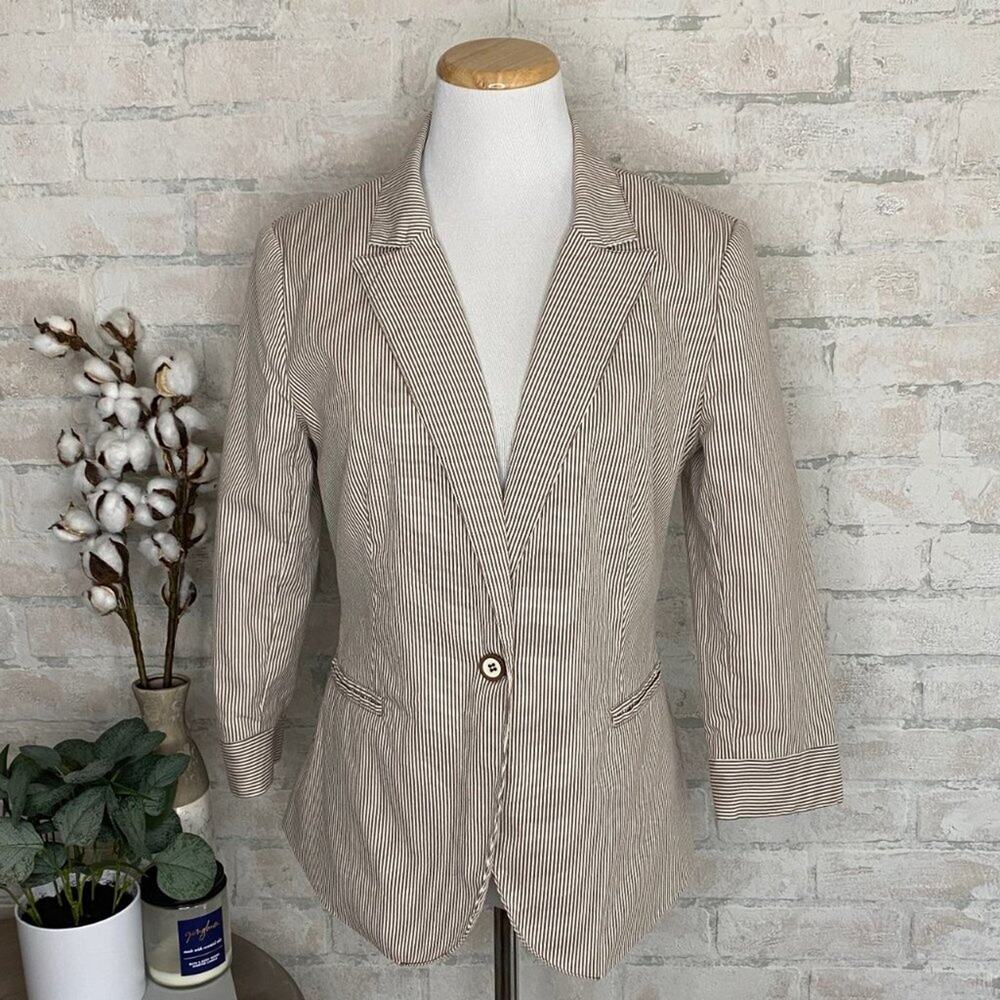 🆑 CLEARANCE | Grace | Tan Pinstripe One Button Blazer